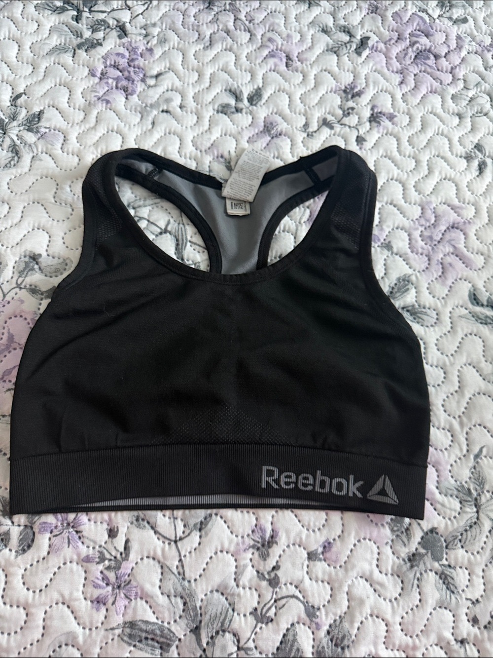 Reebok Black Mesh Racerback Sports Bra with Logo Band